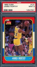 1986 Fleer # 131 James Worthy RC Rookie HOF PSA 9 Mint Lakers (12547641)