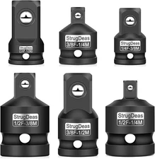 6 Piece impact Socket Adapter and Reducer Set, Impact - 1/4", 3/8", 1/2" 