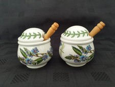 2 x Portmeirion The Botanic Garden Small Mustard / Jam Pot & Wooden Spoons