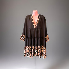 Ladies Black / Animal Print Tiered Smocked Tunic Dress Size 4XL BNIB