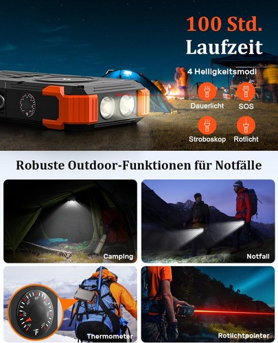 Solar Powerbank 26800 mAh tragbares Ladegerät mit 4 integrierten Kabeln IPX7 - Bild 21 von 24