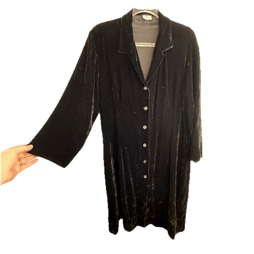 Jiva Size 5 (16 Aus 12 US) Black Velvet Longline Button Up Front Jacket Designer - Picture 9 of 24