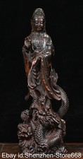 Statua drago dea Guanyin Kwan-yin bronzo cinese antico 12,4"