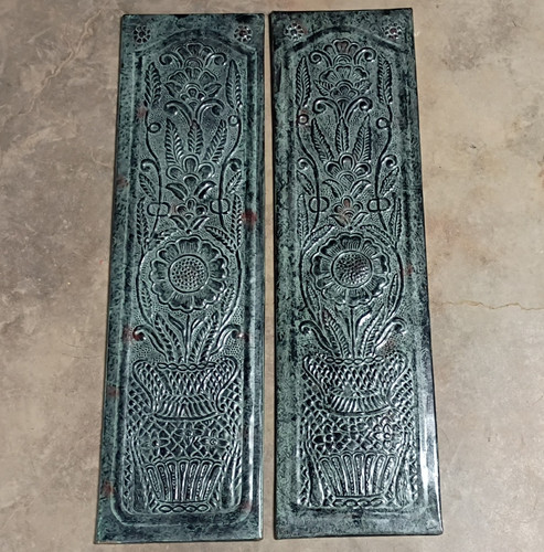 Art Nouveau Antique Green Embossed Metal Finger Plates Set of 2 8.5inx2.5ft