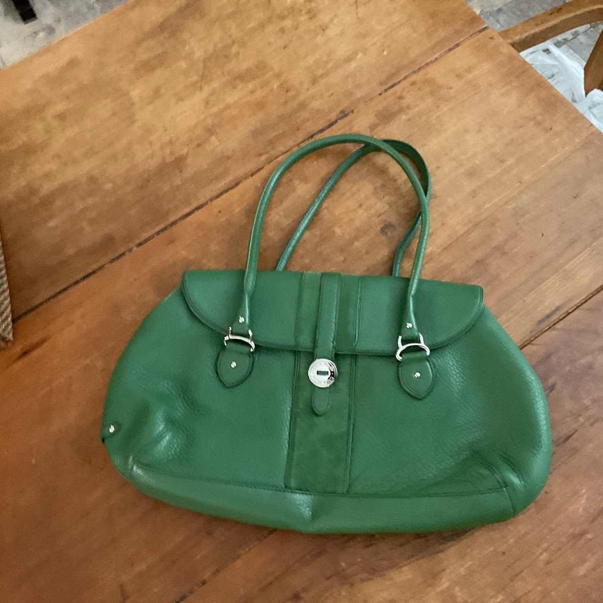 Cole Haan Village Pebbled Leather Handbag Grass Green Silver Buckle View 5