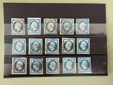 Lot 15 timbres Napoléon III 20c bleu YT 14 - Empire - Oblitérations Nuances K006