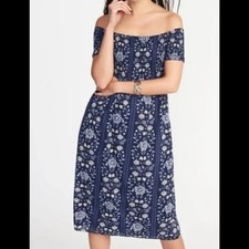 Old Navy Smocked Off the Shoulder Slub Weave Midi Dress Casual Boho Style Sz S