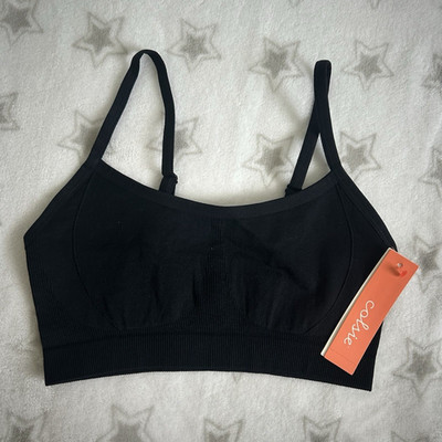 Colsie Black Ribbed Seamless Pullover Sports Bra Medium Support Size S