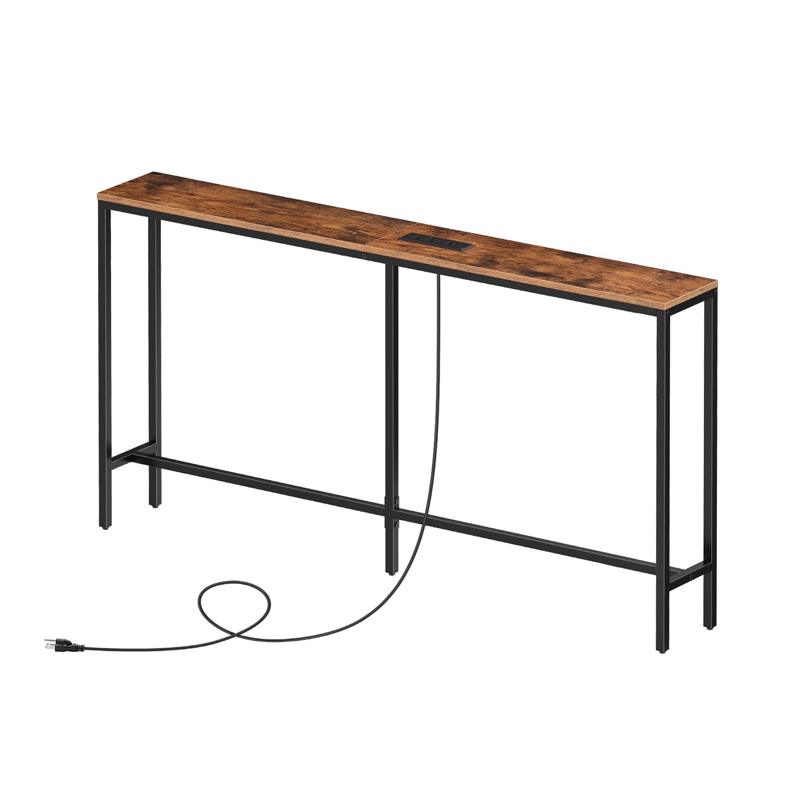 MAHANCRIS Skinny Console Table with Power Outlets, 55.1 Narrow Sofa Table, Be...