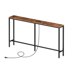 MAHANCRIS Skinny Console Table with Power Outlets, 55.1 Narrow Sofa Table, Be...