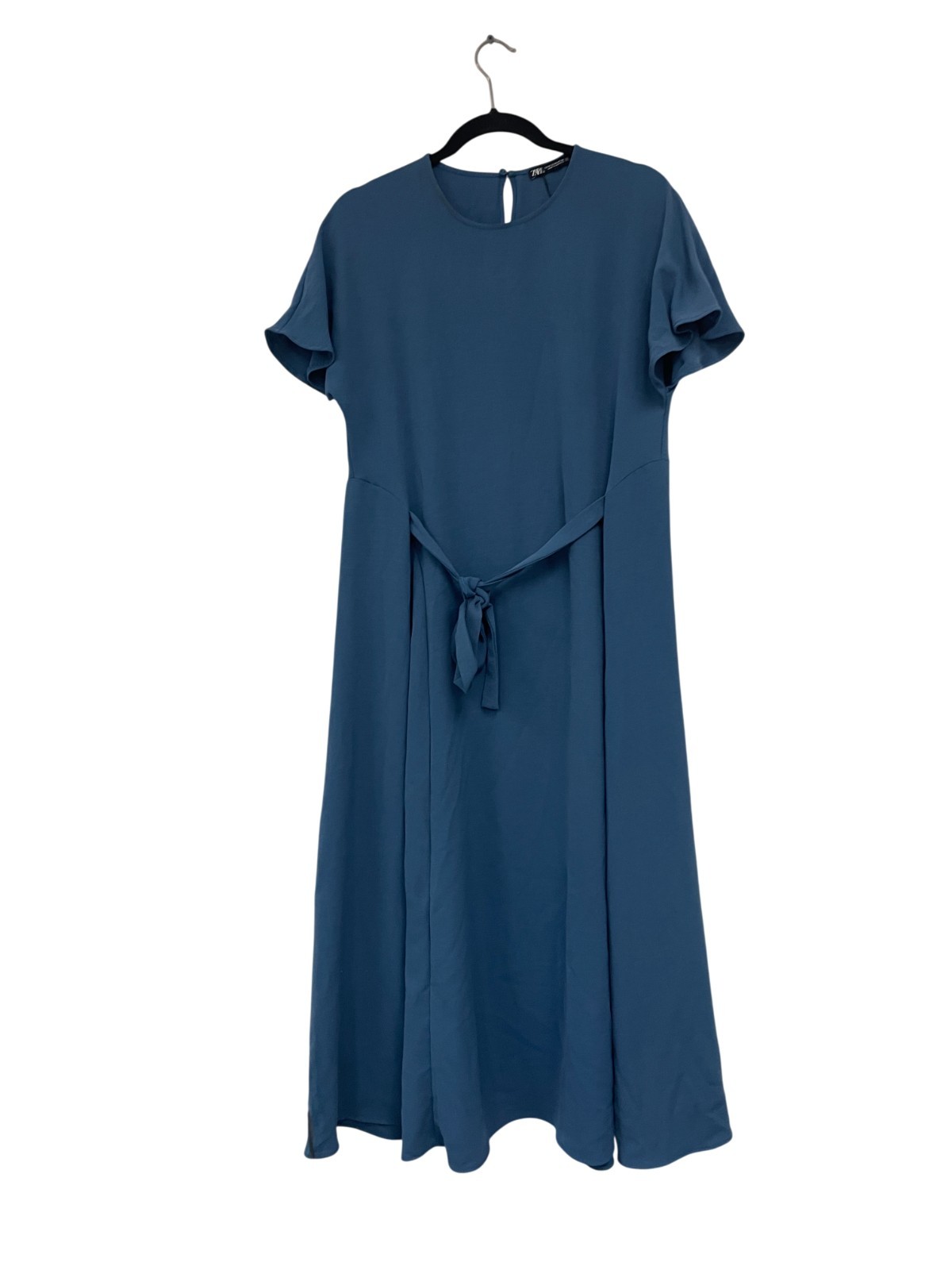 Zara Women Flowing Midi Dress Size XL Blue Open Back Flutter Sleeve 0264/670 NWD