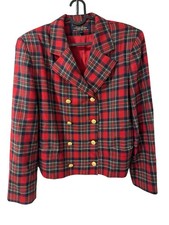 Vintage Brooks Brother Size 12 Blazer Red Plaid Wool Button Autumn Fall Jacket