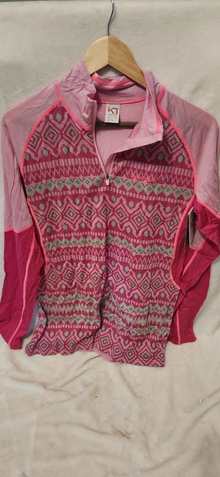 NWT! Kari Traa Womens Zip Wool Blend Base Layer Top Long Sleeve Pink XXL