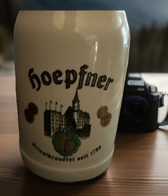 Hoepfner Privatbrauerei seit 1798 Masskrug German Beer Stein Clay 0.5L Travel