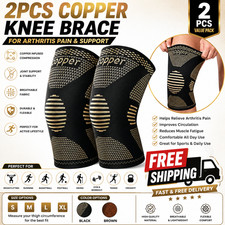 2PCS Copper Knee Braces for Arthritis Pain Relief, Joint Support, Compression