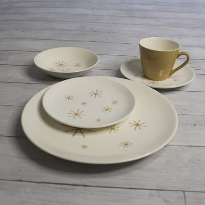 Royal China Ironstone Retro Mod Star Glow Place Setting Plates Cup Bowl Dish Set