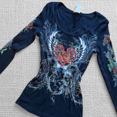 Love-vintage Women's Black and Navy Shirt