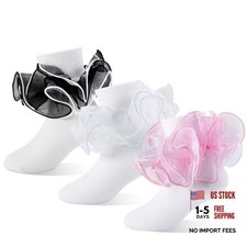 Girls Ruffle Socks Toddler Girl Socks with Big Ruffle 1-3T Pink White Black