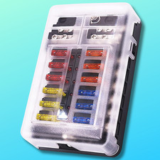 12-Way Blade Fuse Box Block Holder LED Indicator 12V 32V Car Marine Waterproof