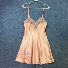 Victoria  s Secret Peach Satin Lace Slip Nightgown XS Vintage Lingerie