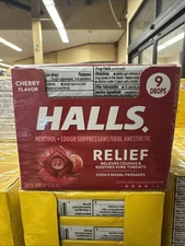 Halls Cherry Cough Drops - with Menthol - 180 Drops (20 sticks of 9 drops)