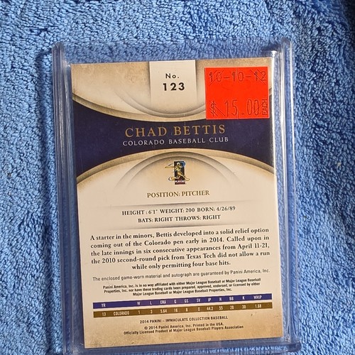 Chad Bettis Rookie 2014 Panini Immaculate Auto Mem /49 #123 Rockies | eBay