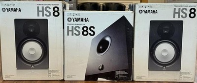 Yamaha HS8 Powered 8 Inch Studio Monitor Pair w/ Powered HS 8S Subwoofer Black