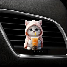 Elegant Cat Acrylic Car Air Freshener with Vent Clip and Lasting Fragrance