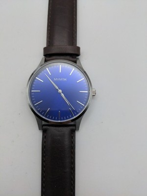 MVMT Classic Silver Tone Blue Dial Brown Leather New Battery 