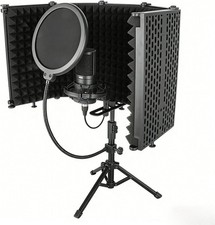 Microphone Isolation Shield, 5 Panel Sound Shield with Pop Filter and Tripod ...