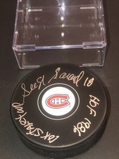 JSA SERGE SAVARD AUTOGRAPHED CANADIANS SIGNED PUCK 2 INSCRIPTIONS W/Holder 105