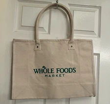 Whole Foods Market Reusable Canvas Shopping Bag Tote Dual Handle 19" x 13"