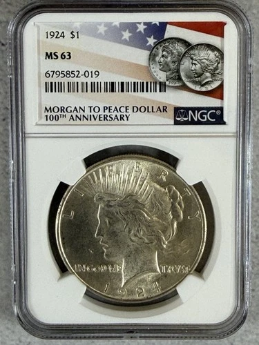 1924 $1 Peace Dollar NGC MS63 100th Anniversary of Morgan to Peace Dollar  #8G18