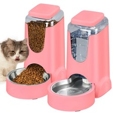 Automatic Cat Feeder and Water Dispenser with Stainless Steel Bowl Dog Gravit...