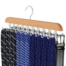 Tie Rack Hanger for Closet 20 Foldable Hooks, 1 Pack Wooden Non Slip Large Ca...