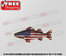 Walleye Fish USA Flag Patriotic Vinyl Decal Sticker Car Boat Wall Fishing A