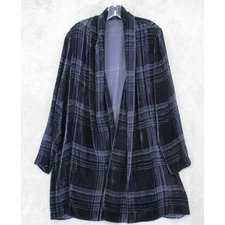 Elie Tahari Jacket Velvet Burn Out Cardigan Topper Silk Blend Mid Length Navy