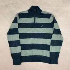 Nautica Knitted Jumper Striped Patterned 1/4 Zip Knit Sweater With Embroidered