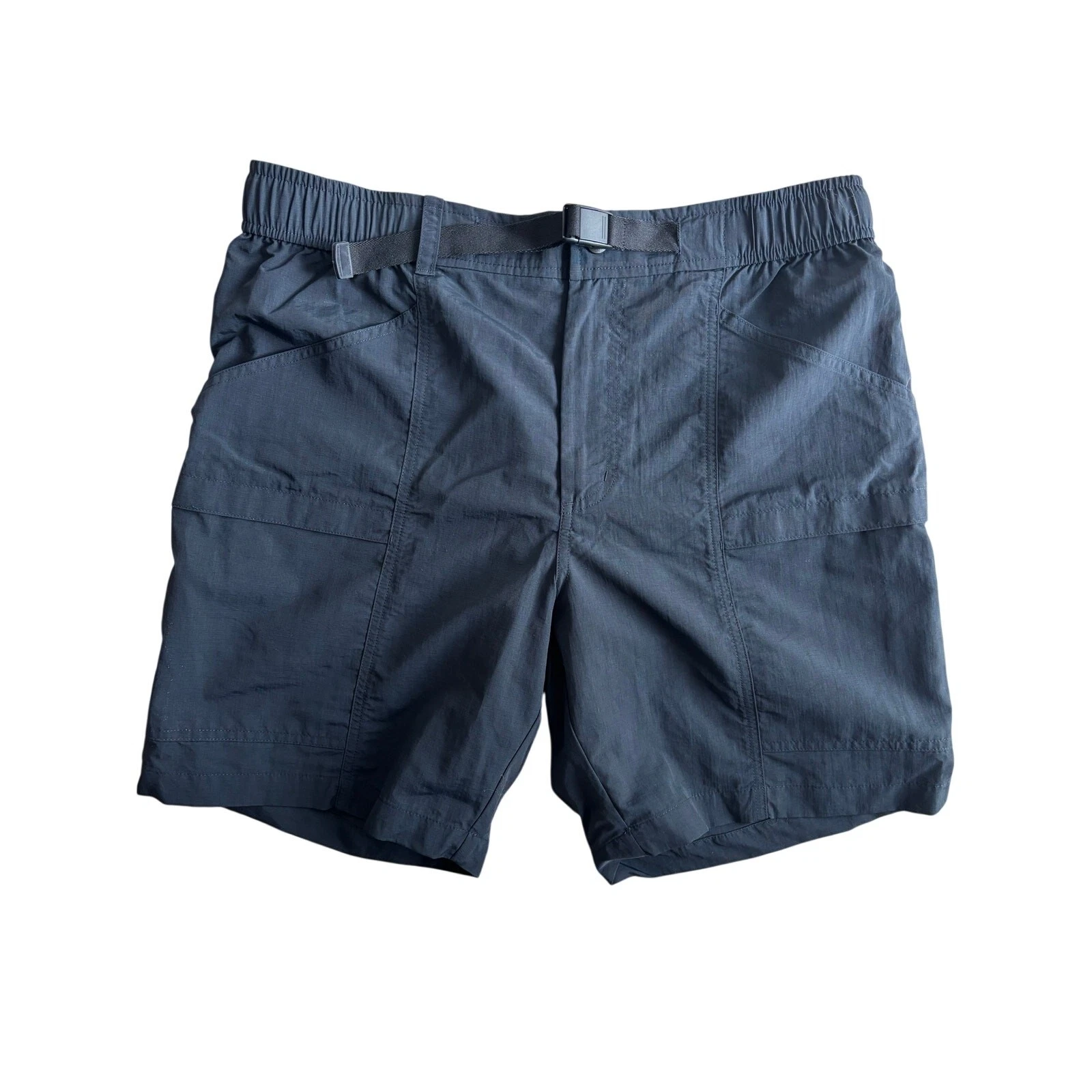 Eddie Bauer Shorts Mens Medium Black Nylon Belted Cargo Hiking Trail Gorpcore