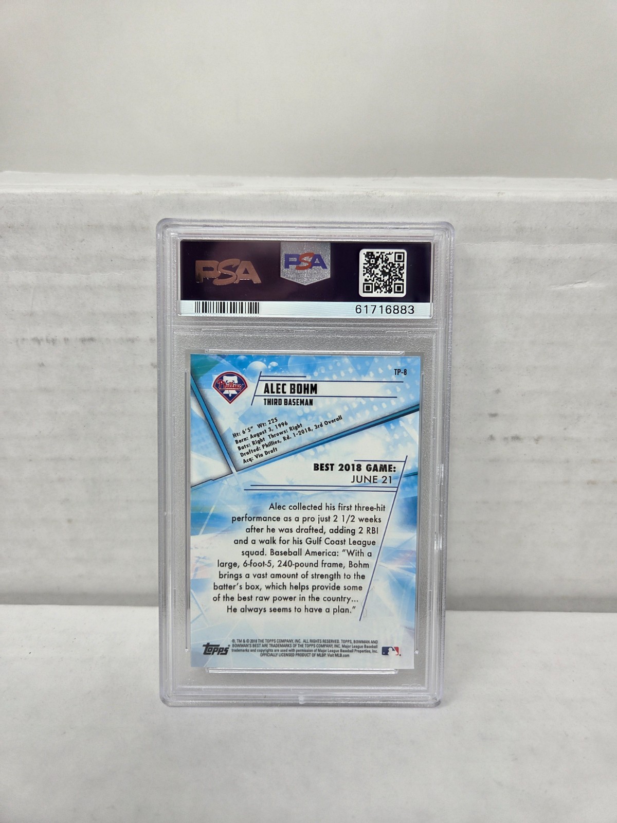 2018 Bowman's Best Top Prospects ALEC BOHM RC ROOKIE CARD PSA 10 GEM MINT view 2