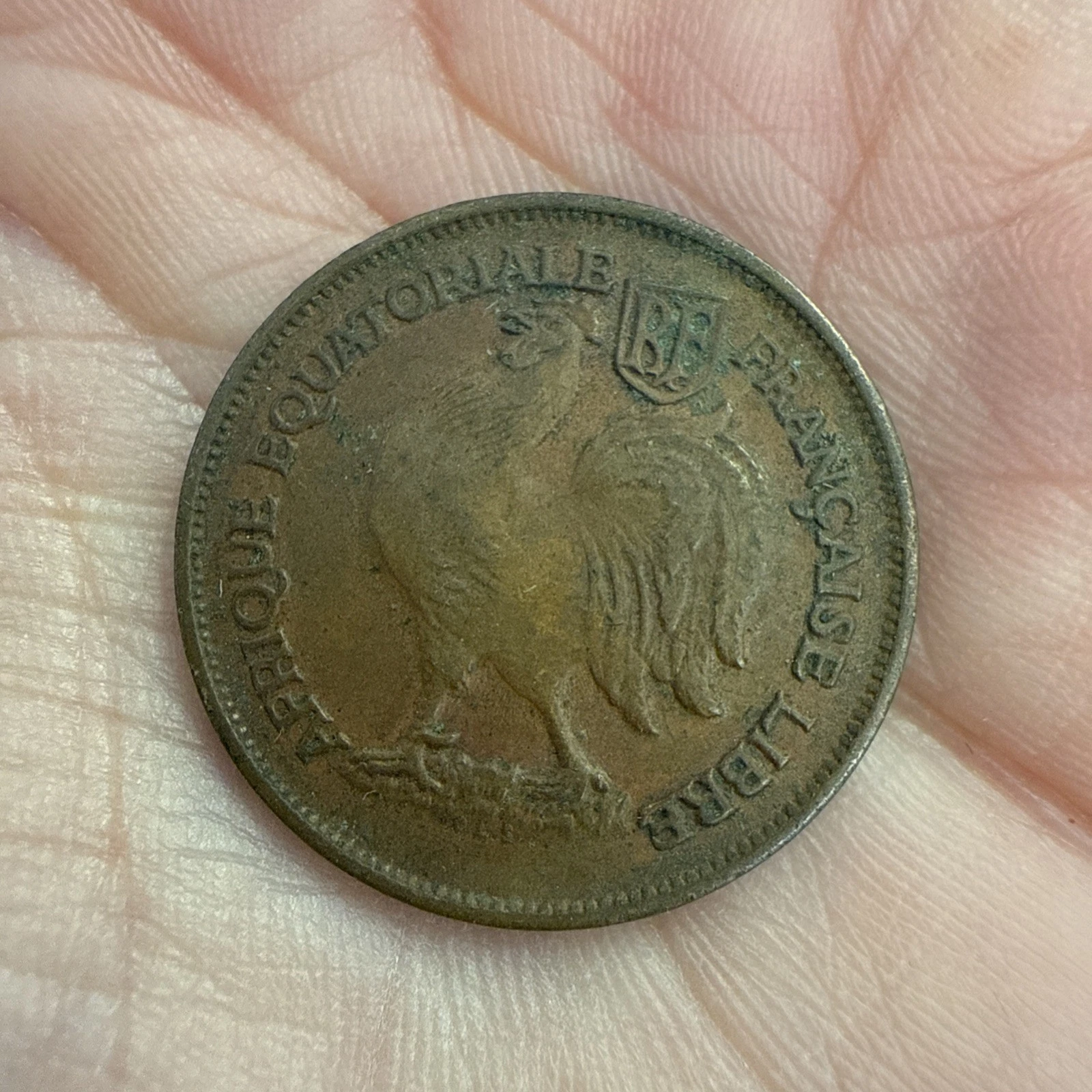 Monnaie 1 FC Afrique équatoriale RF Française Libre 1943 Patrie Honneur Franc