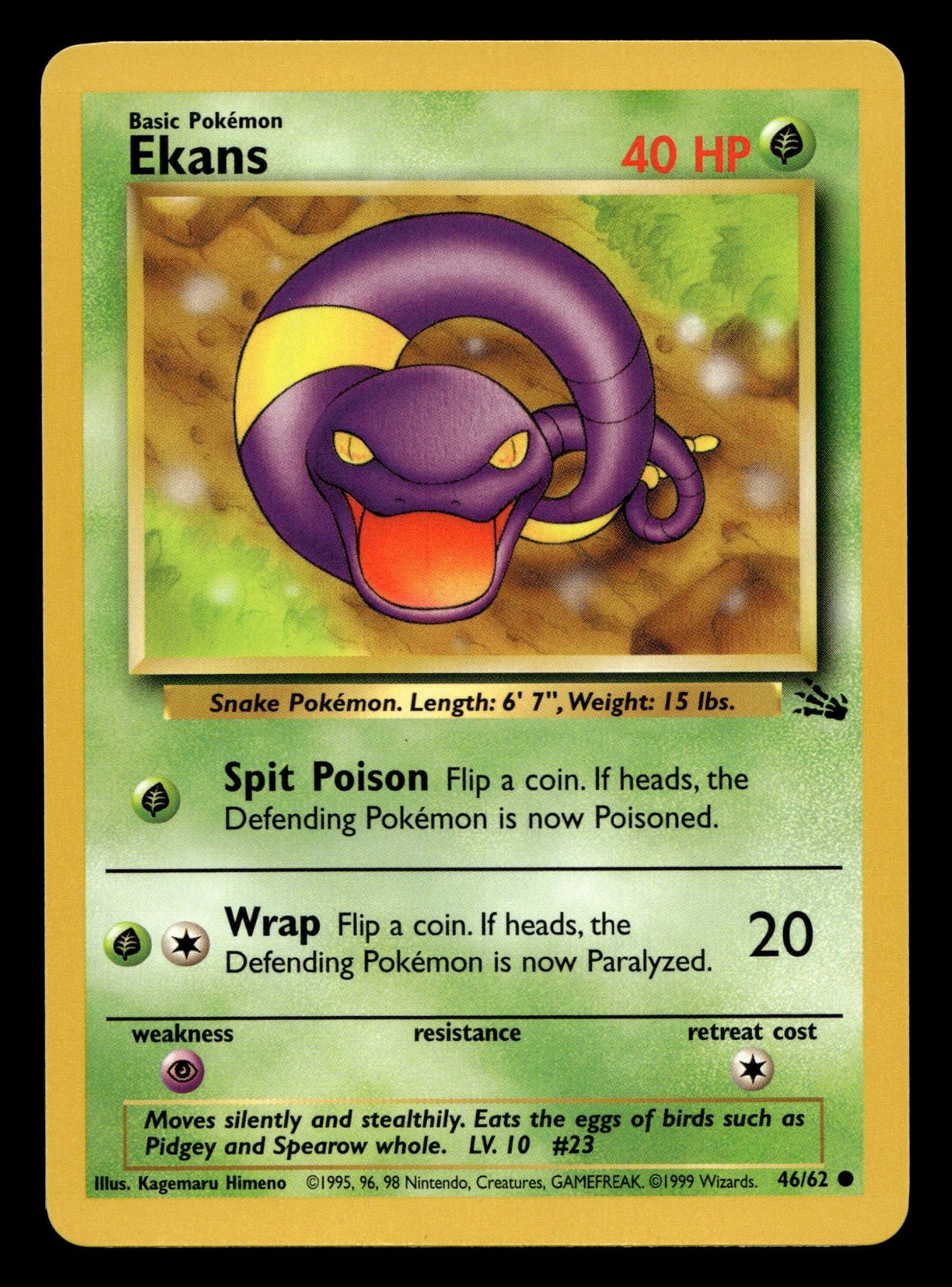 Ekans 46/62 Common Fossil Pokemon WOTC NM