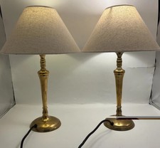 PAIR of M&S VTG 2534 Bertie Brass Table  Bedside Lamps & Shades height 12"