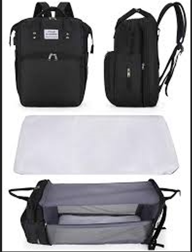 Baby Diaper Bag Backpack with Folding Bassinet /Changing table black 3 in 1 new - Picture 2 of 11