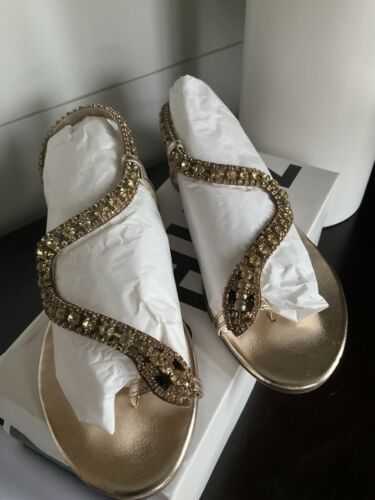 SCHUTZ Courtney Snake Rhinestone Gold Sandals Flats Sz 7.5 - Picture 3 of 8