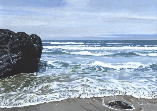 Original Painting Neptune Beach Park Oregon Coast Seascape Art 5x7 Parry Johnson