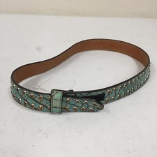 Kids Hook And Loop Closure Gemed Studded Turqoise Leather Belt