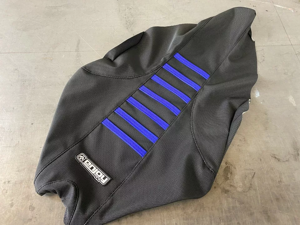 2009-2024 Yamaha YFZ 450R Seat Cover  All Black / Blue Ribs  Gripper #201 - Image 2 of 4