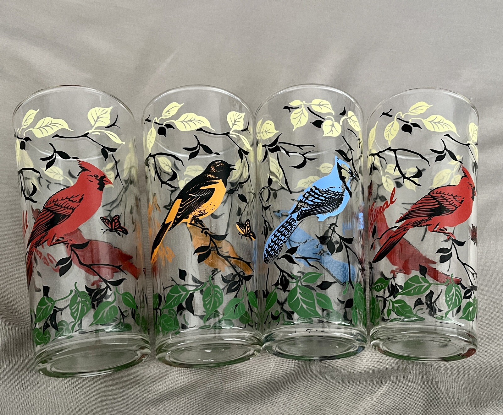Vintage Song Bird Drinking Glasses Set Of 4 Spring Tree Blossom EUC eBay