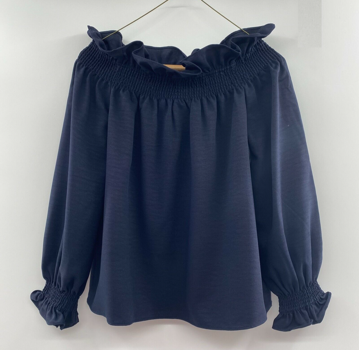 Tuckernuck Women's Navy Off the Shoulder Marguerite Blouse Ruffle